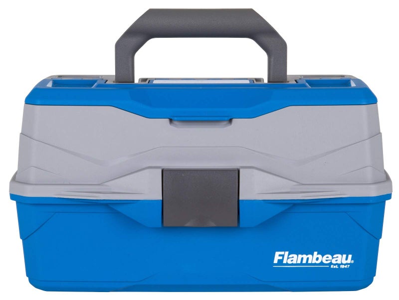 Flambeau Outdoors 6382TB 2-Tray Tackle Box - Classic Fishing Lure Storage Organizer, Medium Portable Tackle Box, 15 Tray Compartments, Blue/Gray - Image 2